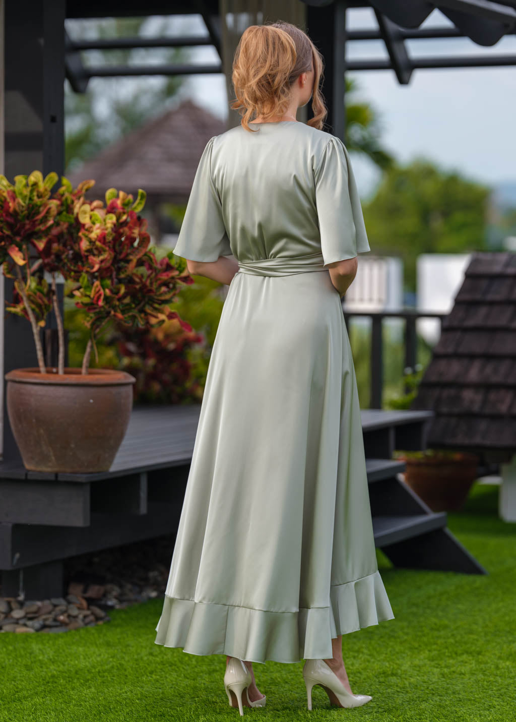 Moss green wrap silk dress Moss green wrap silk dress