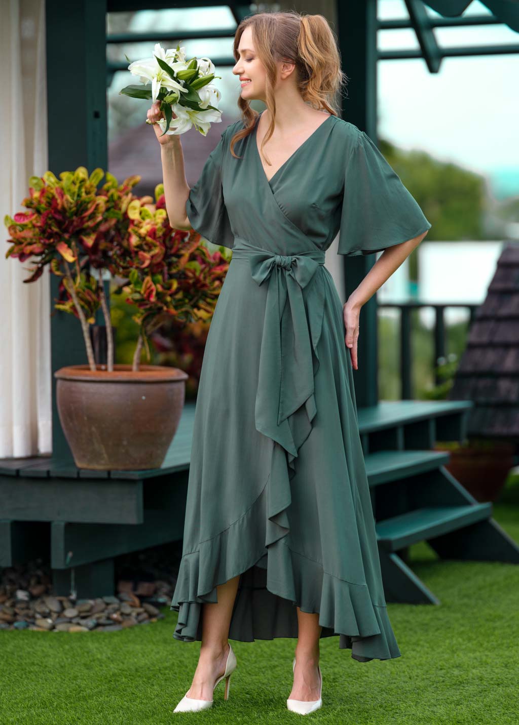 Dark Green romantic wrap dress Dark Green romantic wrap dress