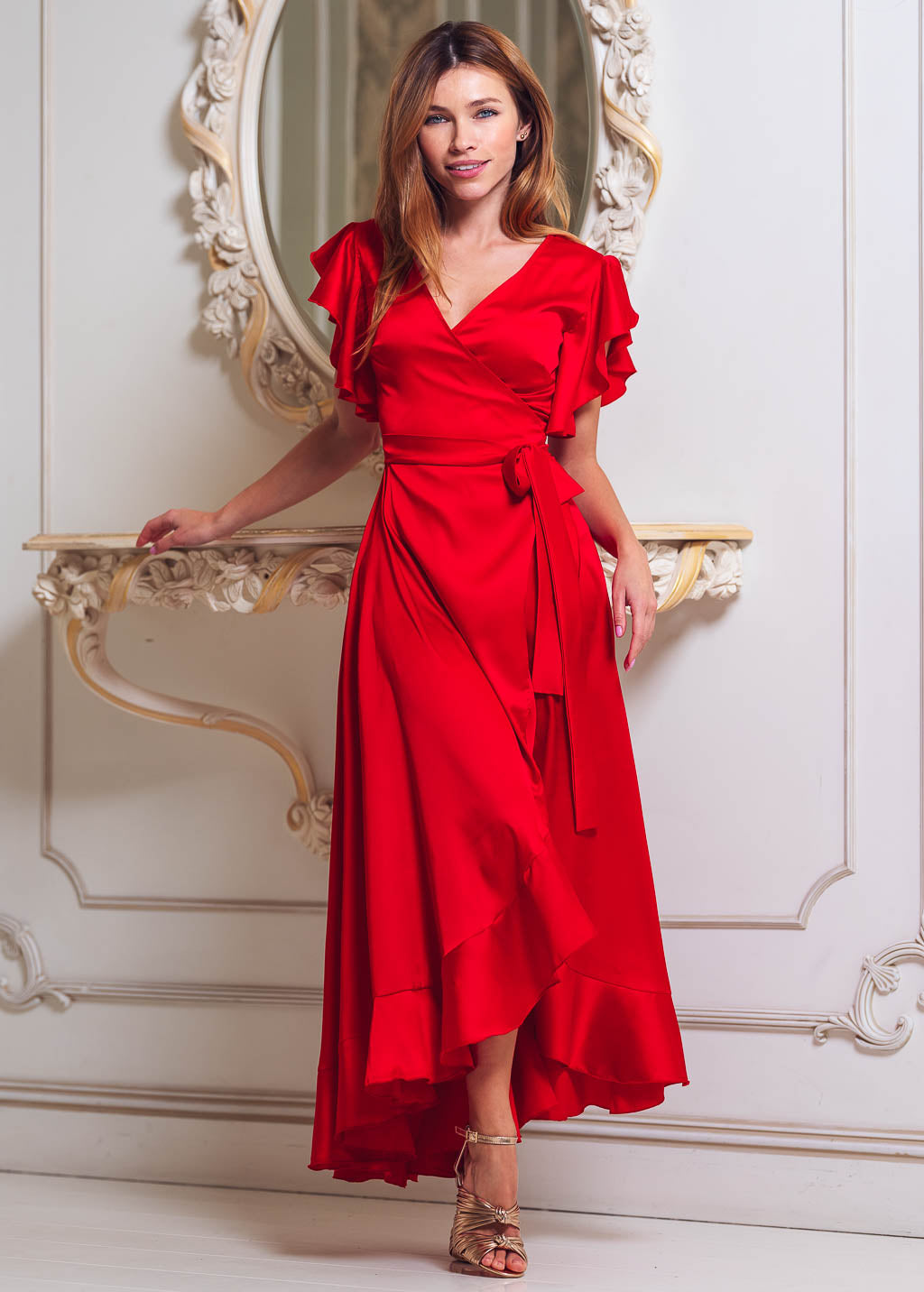 Red wrap dress