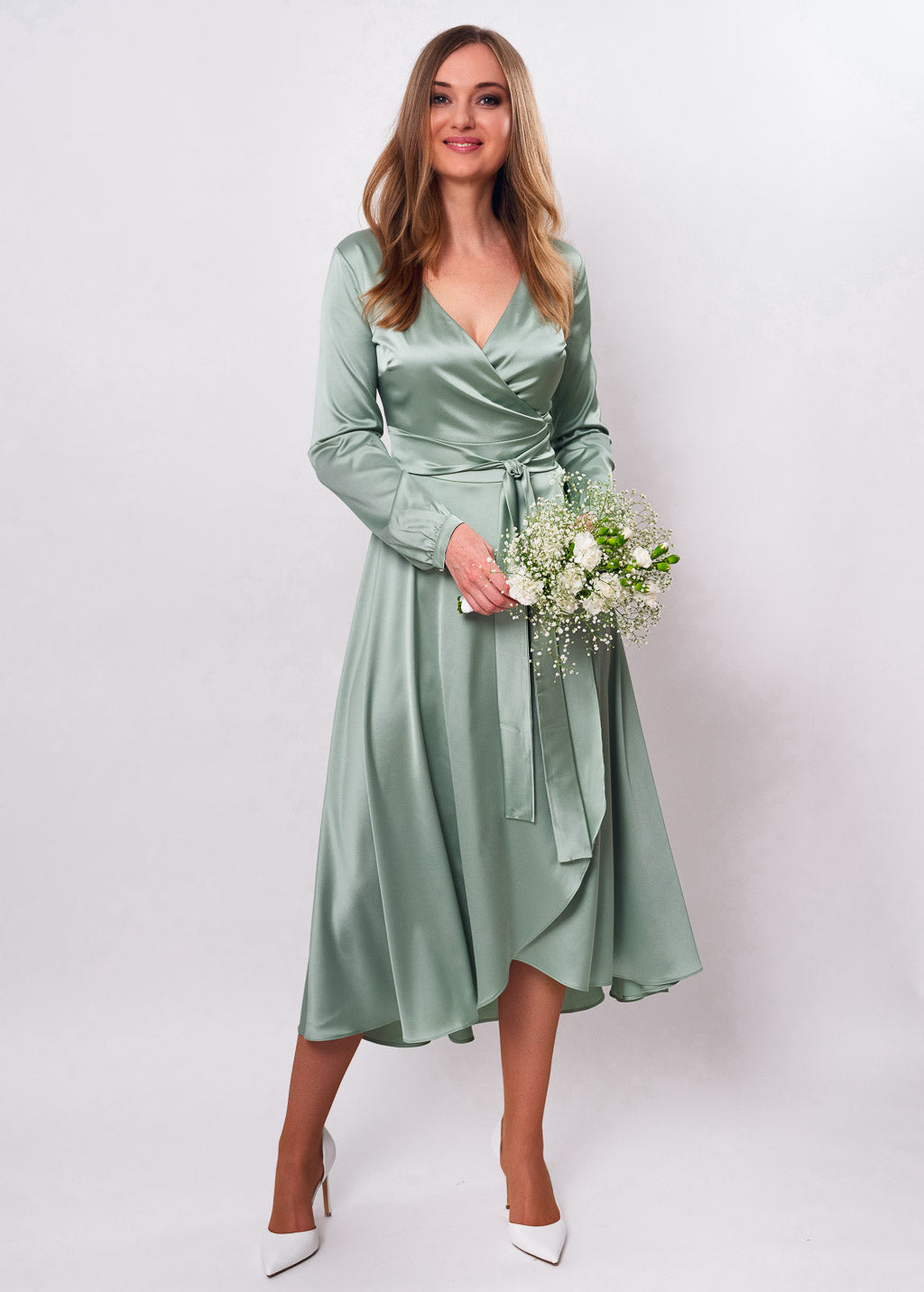 Sage green wrap dress