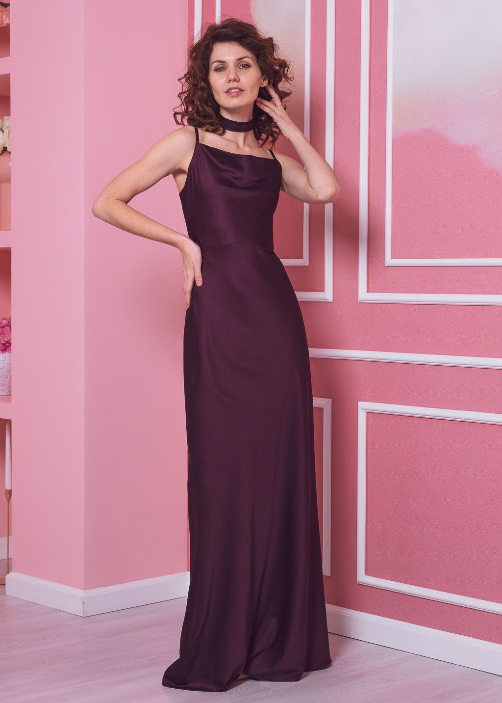 Dark burgundy long slip silk dress