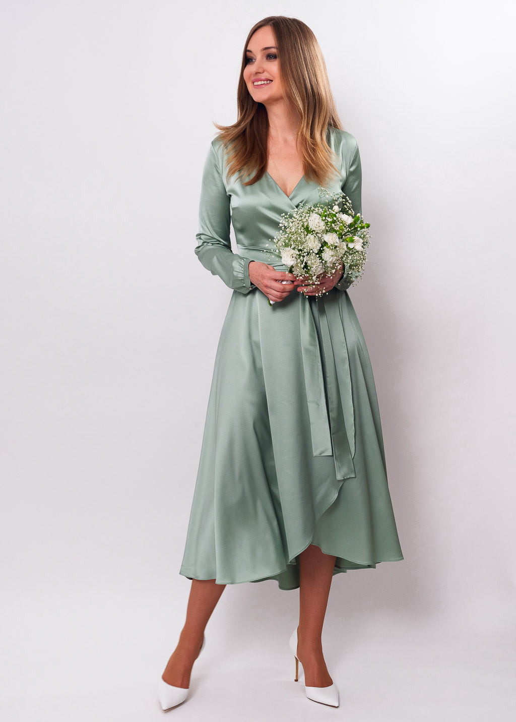 Sage green wrap dress