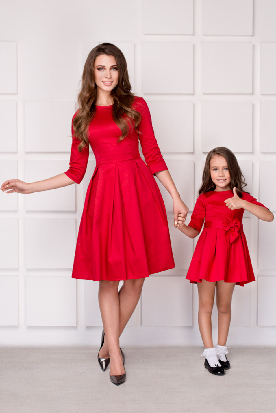 Mommy and me red cotton girl dress