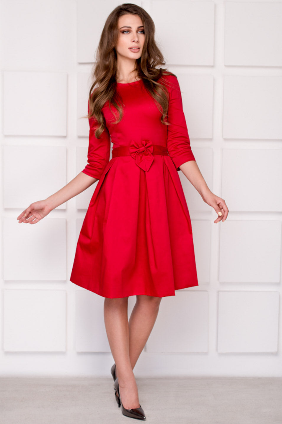 Mommy and me red cotton adult dress