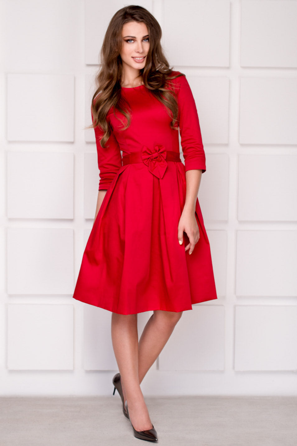 Mommy and me red cotton adult dress