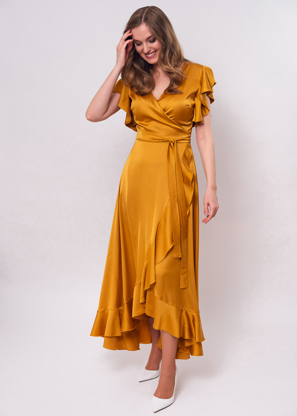 Gold wrap dress