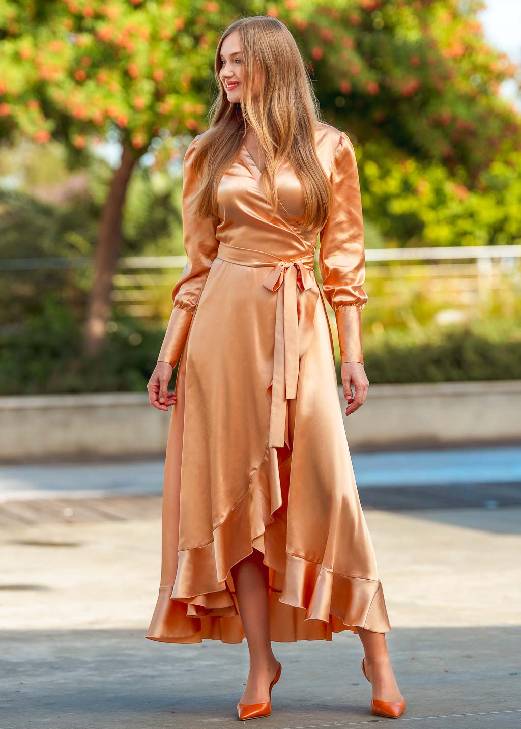 Gold long wrap dress