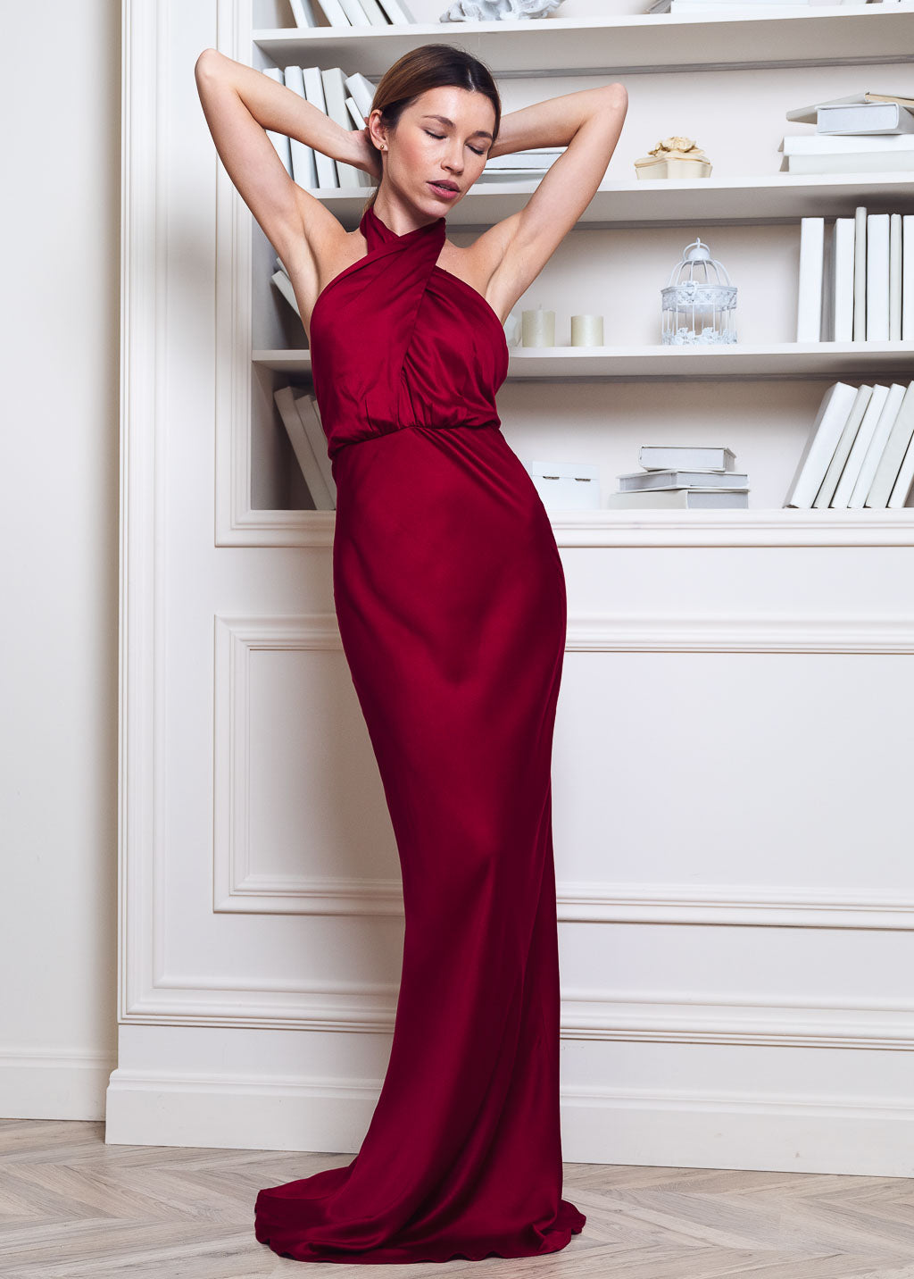 Burgundy open back long dress