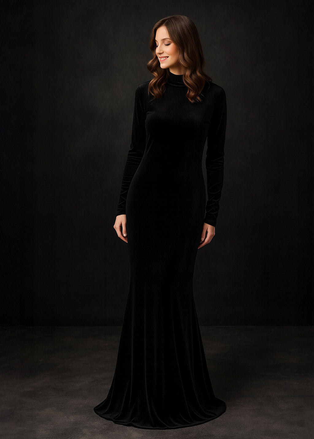 Halloween mermaid black velvet gown