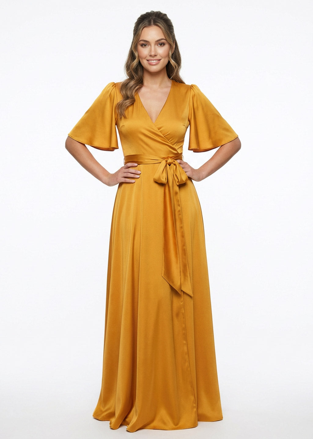 Silk gold wrap dress