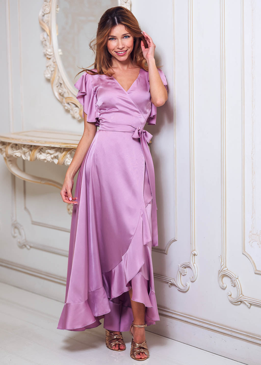 Rose pink wrap dress