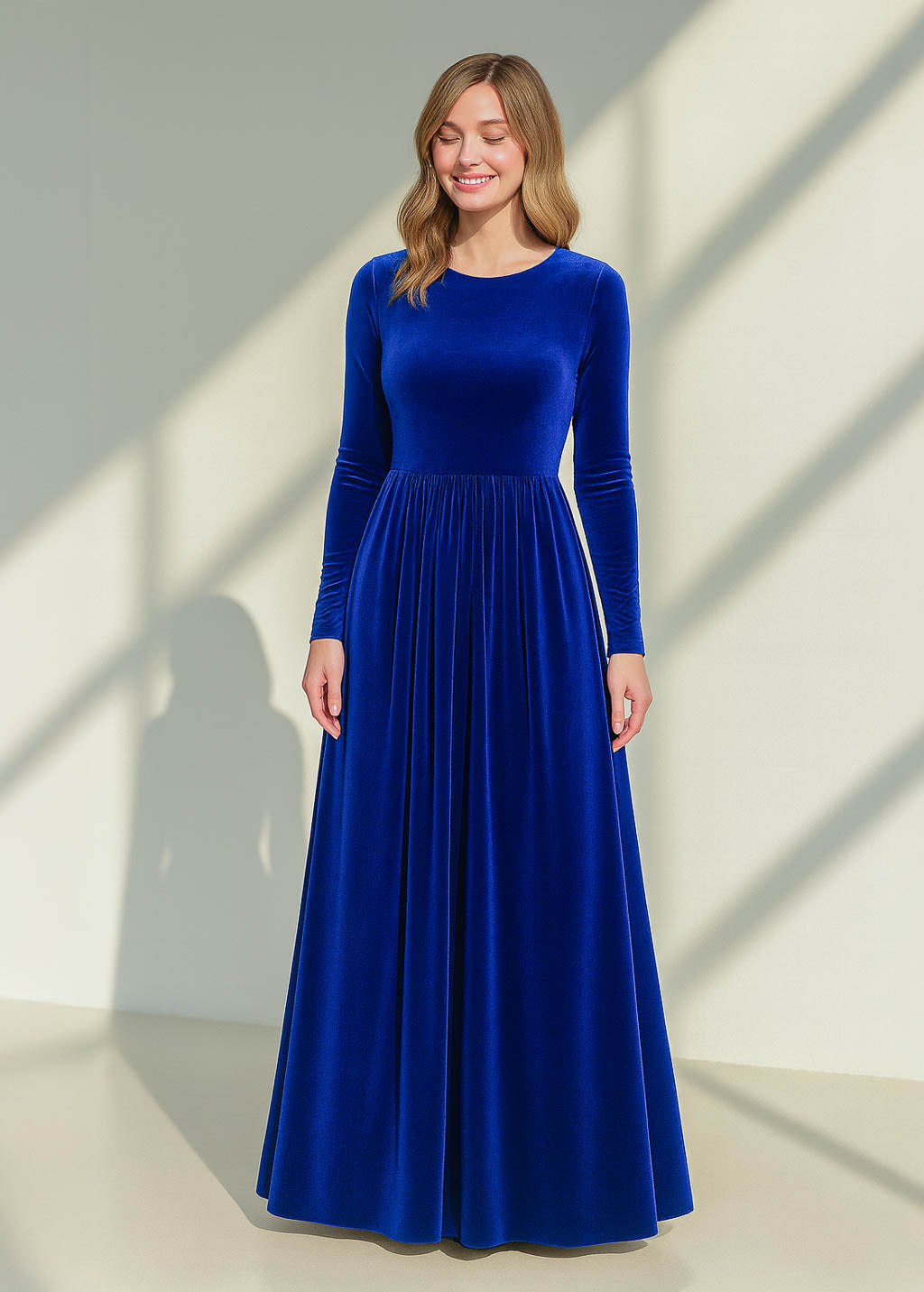 Royal blue long velvet dress