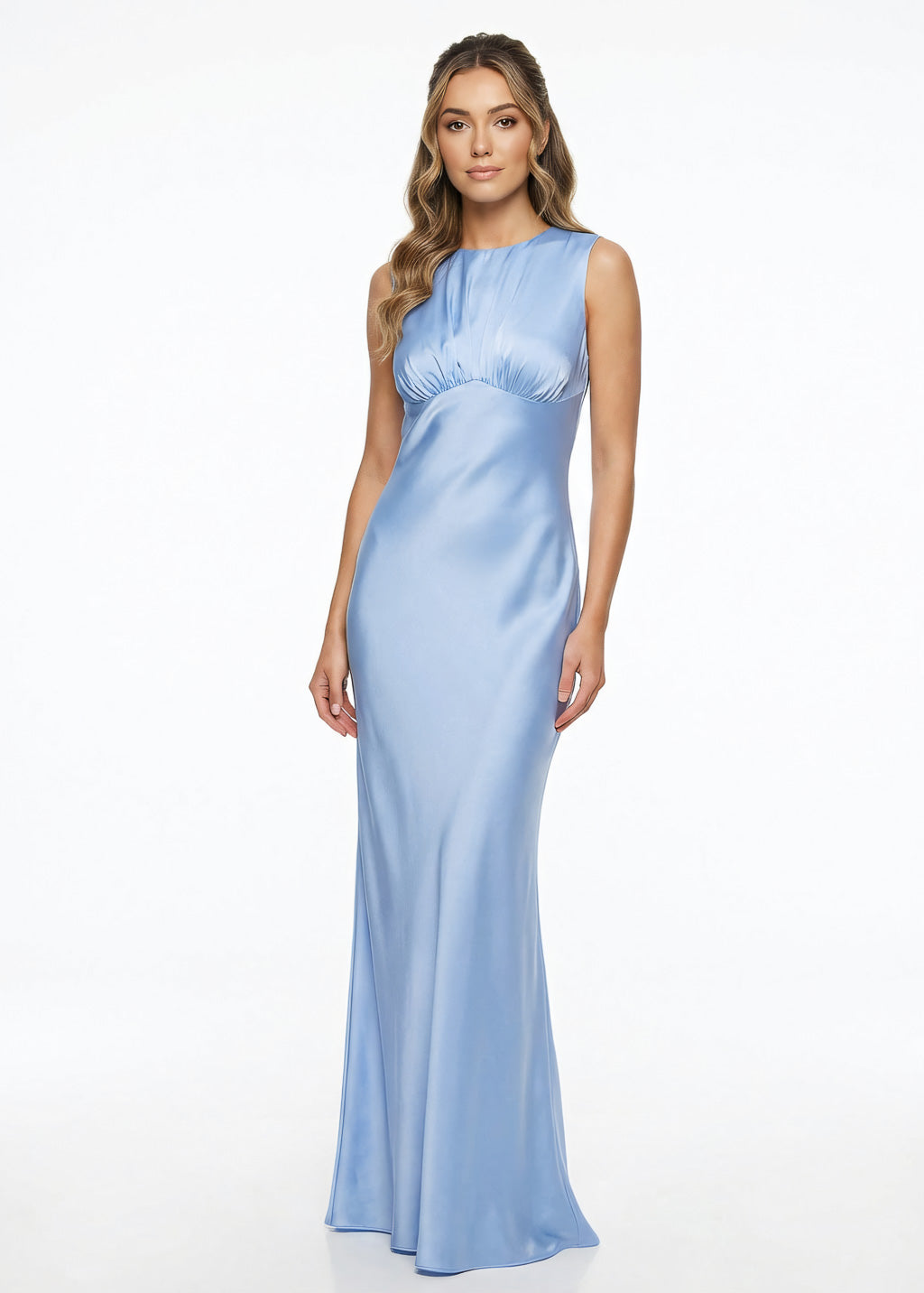 Sky blue silk long dress