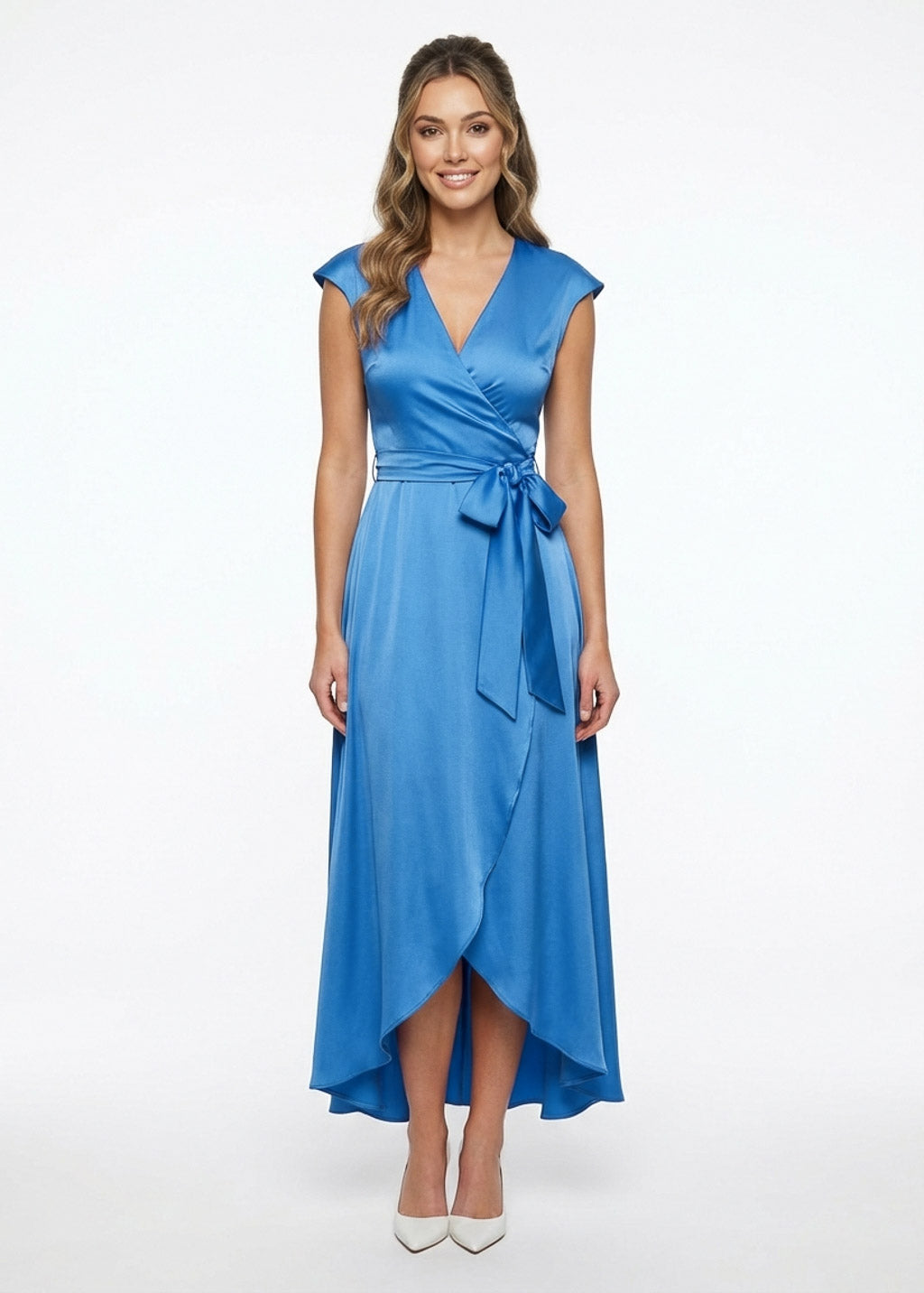 Blue romantic silk wrap dress