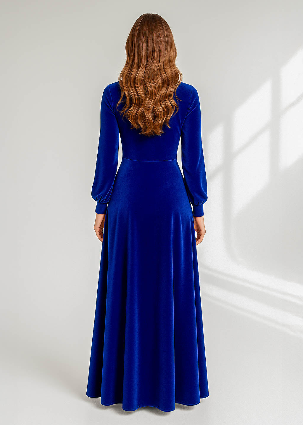 Royal blue long velvet dress