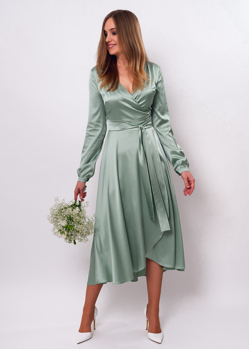 Sage green wrap dress