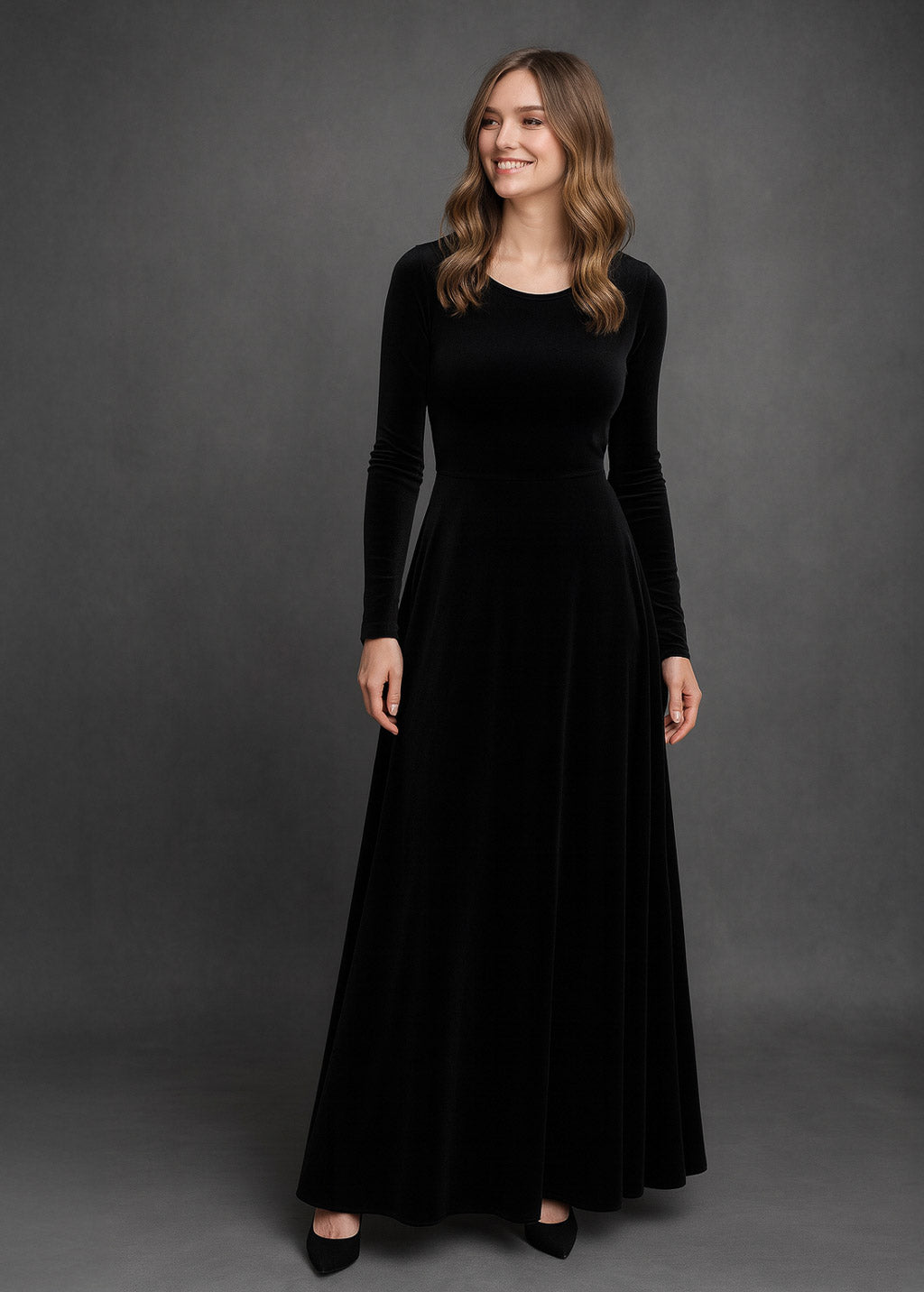 Black velvet Halloween long sleeve maxi dress