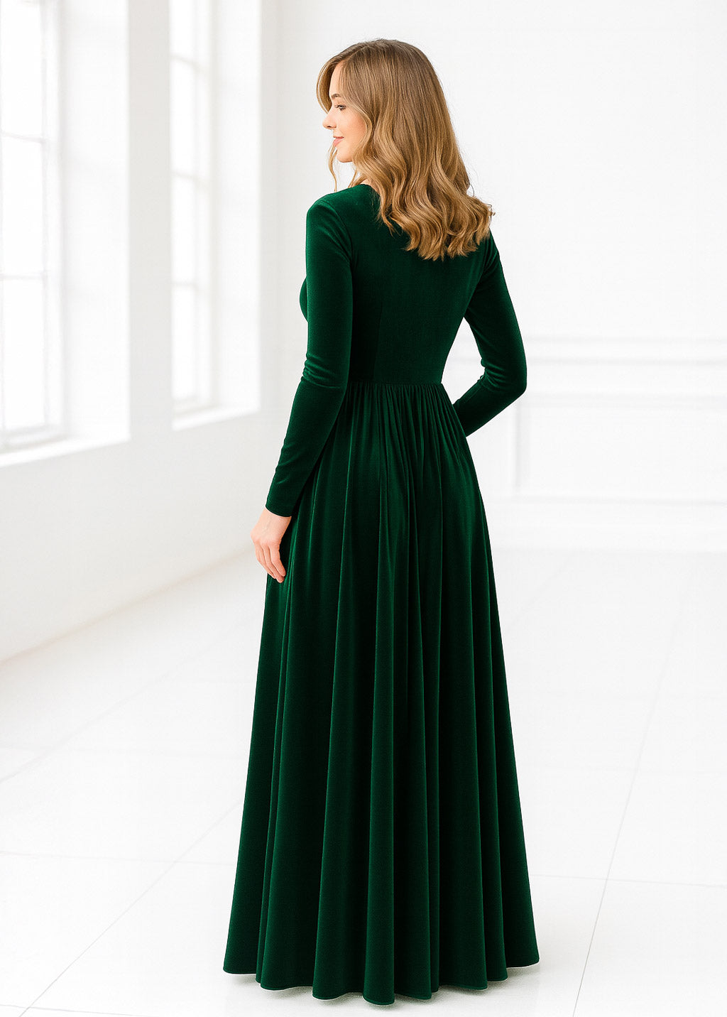 Velvet dress in Emerald Green: for Holiday Parties, Christmas, Winter Weddings, Special Occasions