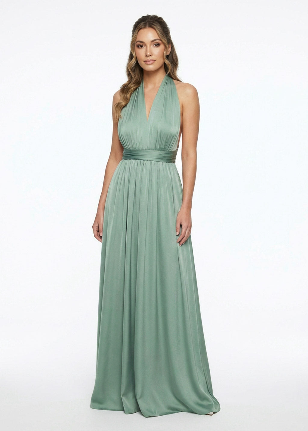 Sage green infinity long pleated dress