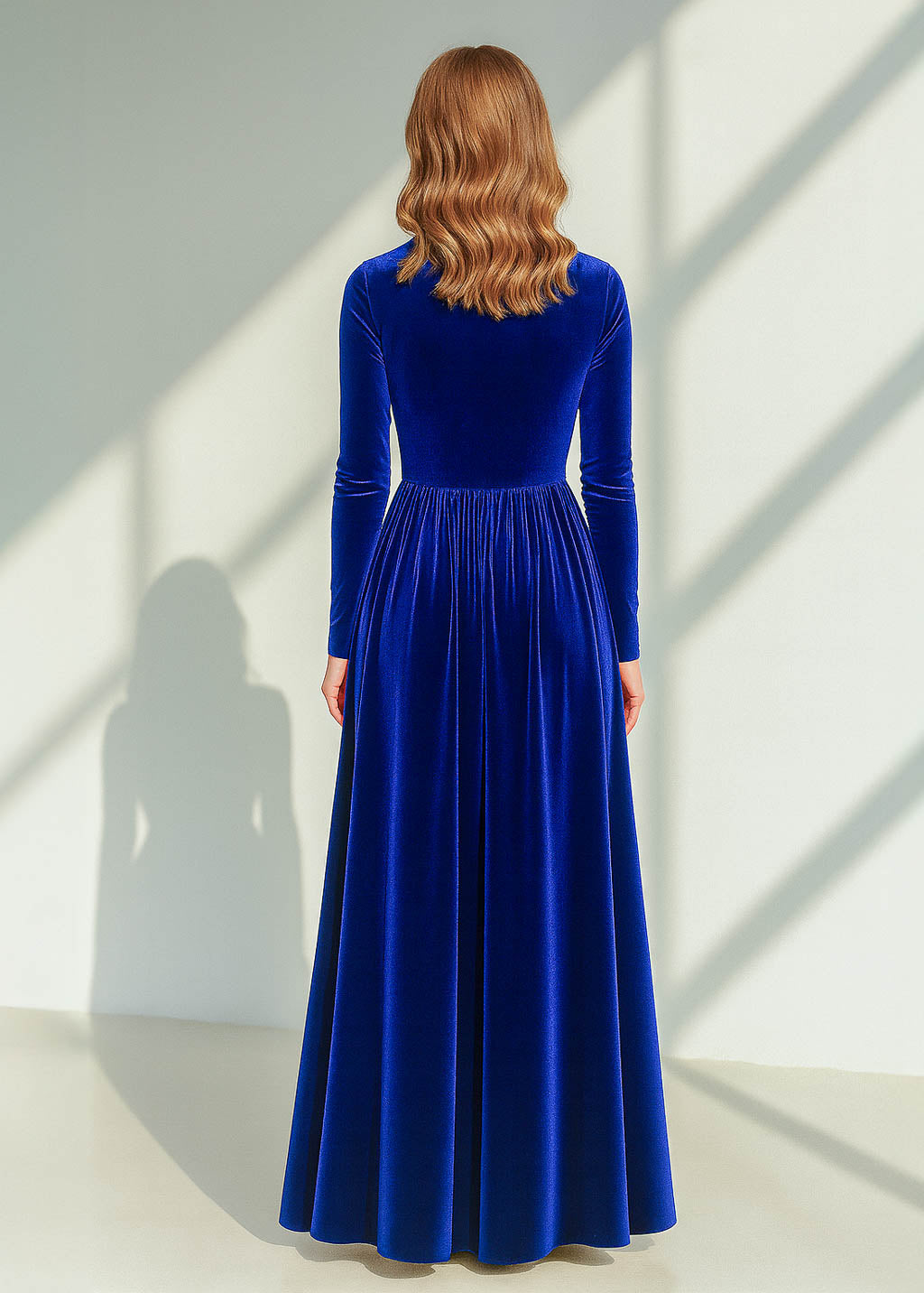 Royal blue long velvet dress