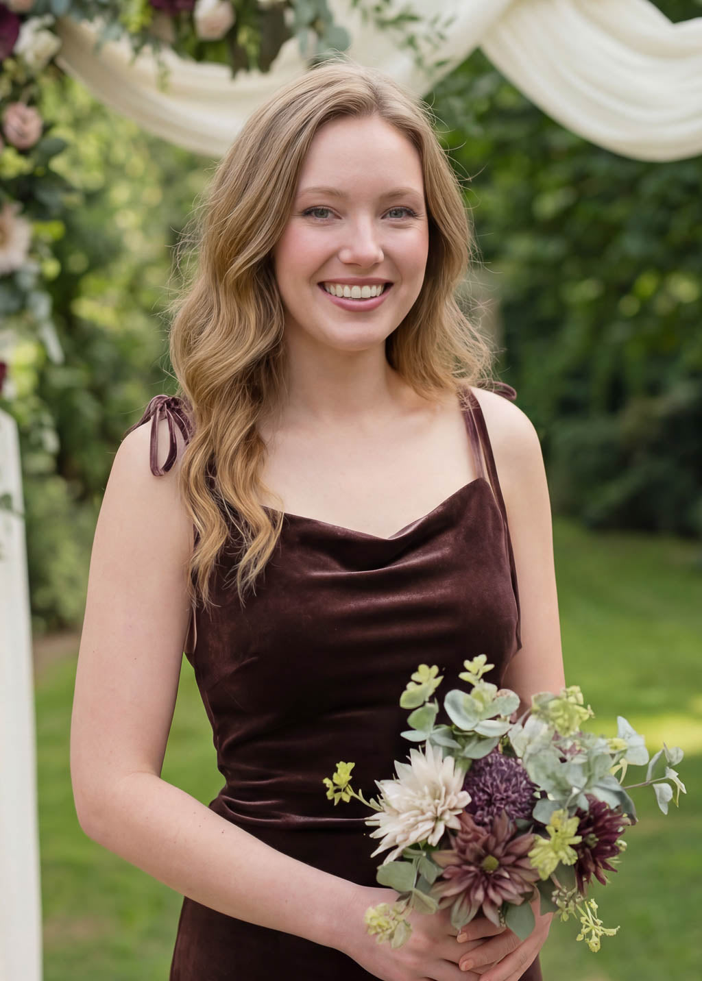 Robe longue moulante en velours marron chocolat avec fente