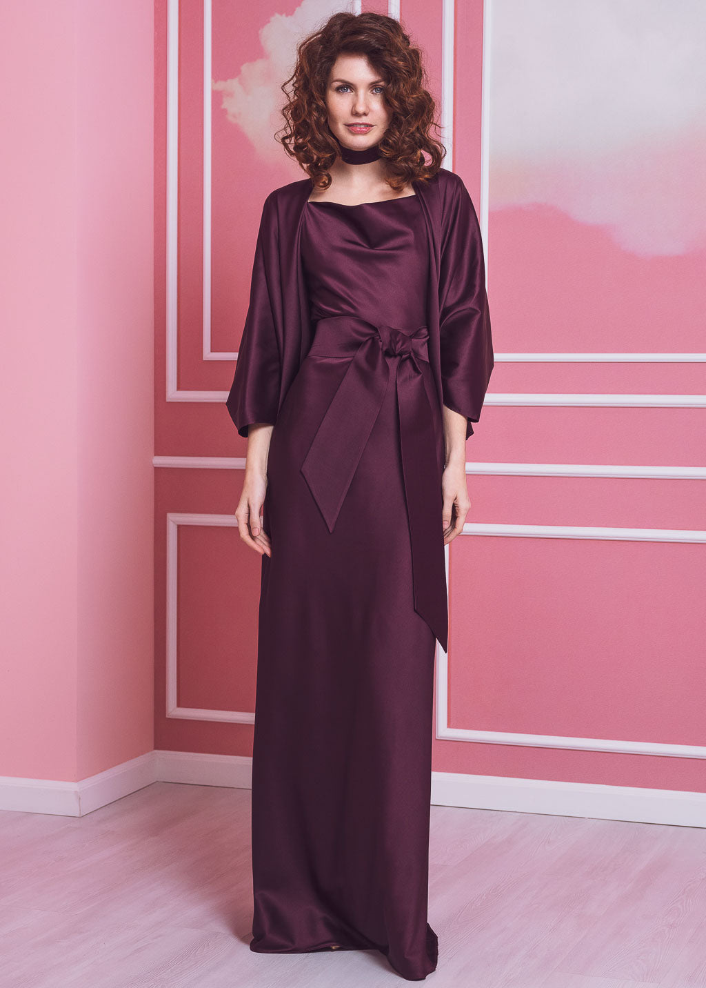 Dark burgundy long slip silk dress