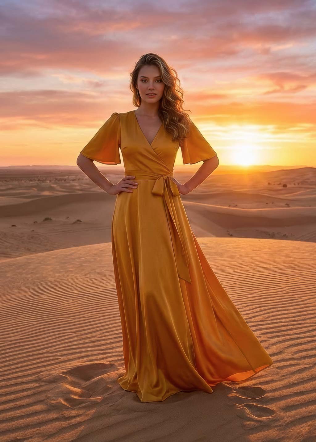 Silk gold wrap dress
