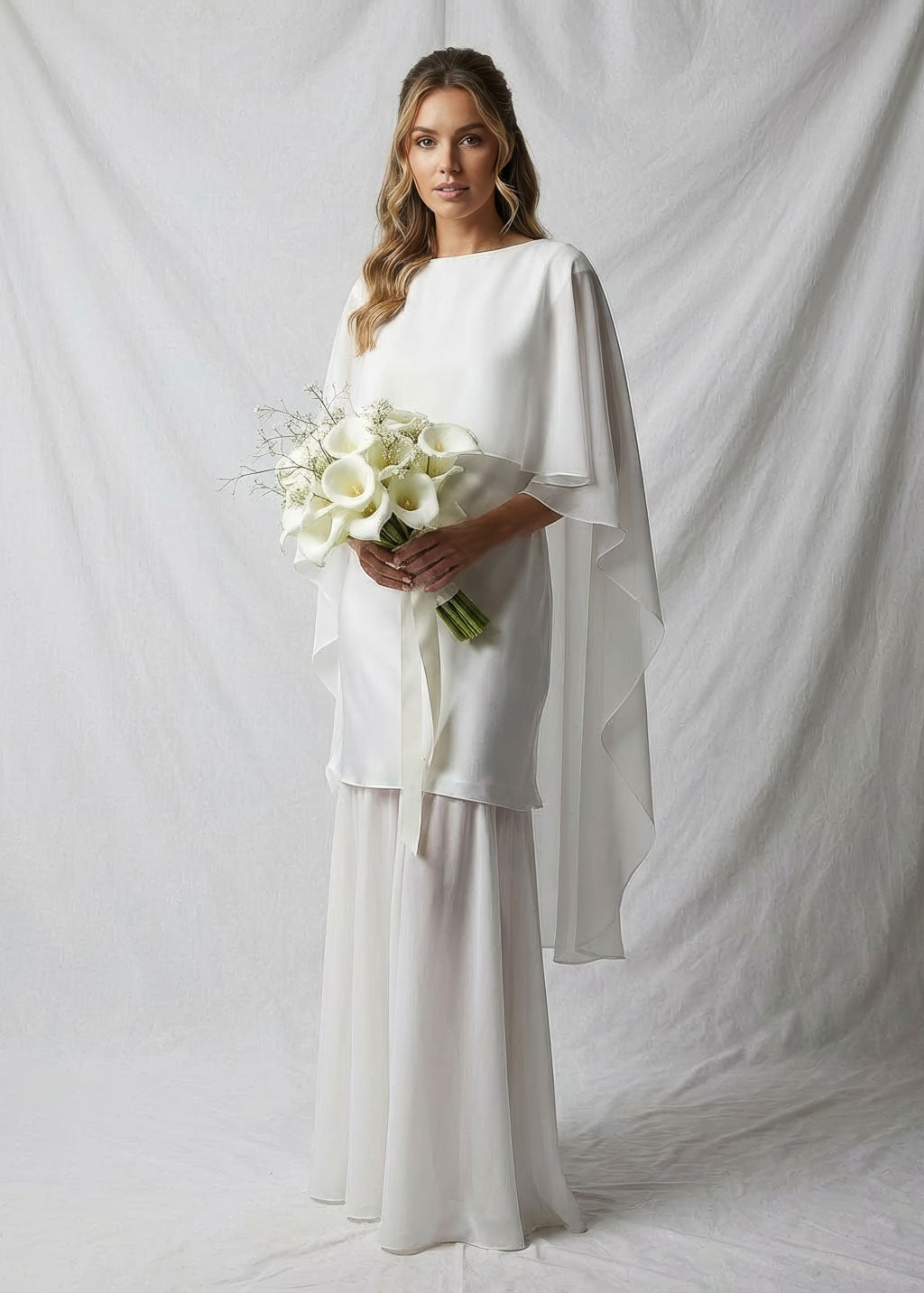 Minimalist Wedding Dress with Chiffon Cape