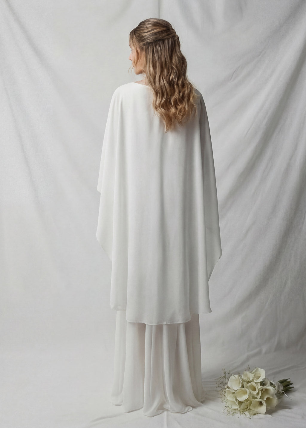 Minimalist Wedding Dress with Chiffon Cape