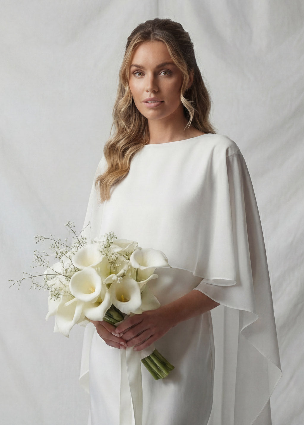 Minimalist Wedding Dress with Chiffon Cape