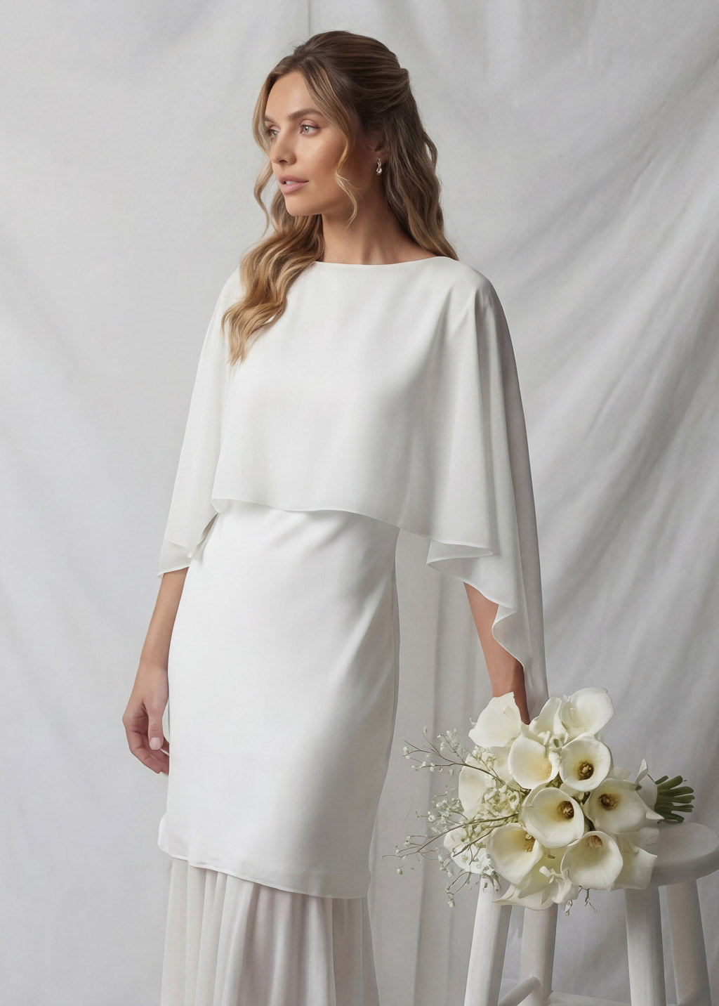Minimalist Wedding Dress with Chiffon Cape