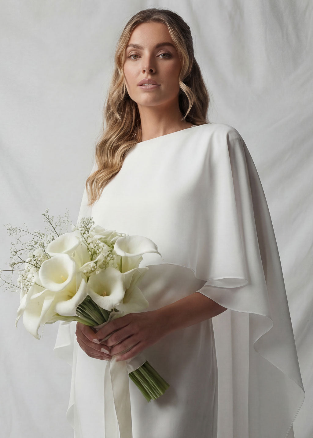 Minimalist Wedding Dress with Chiffon Cape