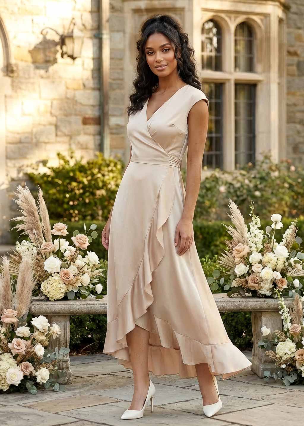Robe portefeuille beige champagne