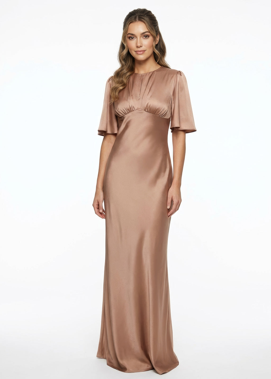 Cappuccino Silk Bridesmaid Dress with Sleeves
