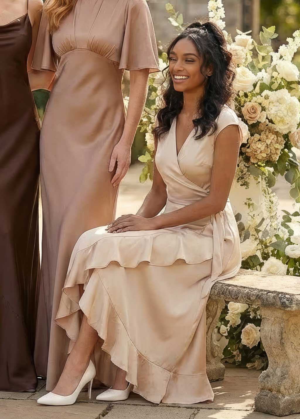 Robe portefeuille beige champagne