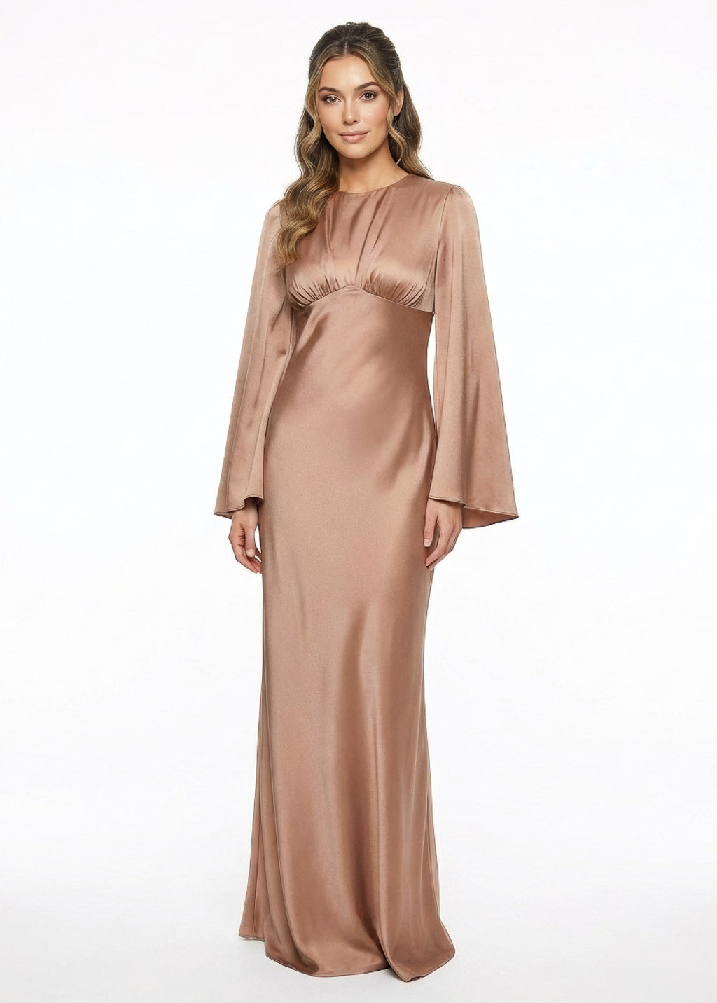 Cappuccino Silk Dress with Long Sleeves
