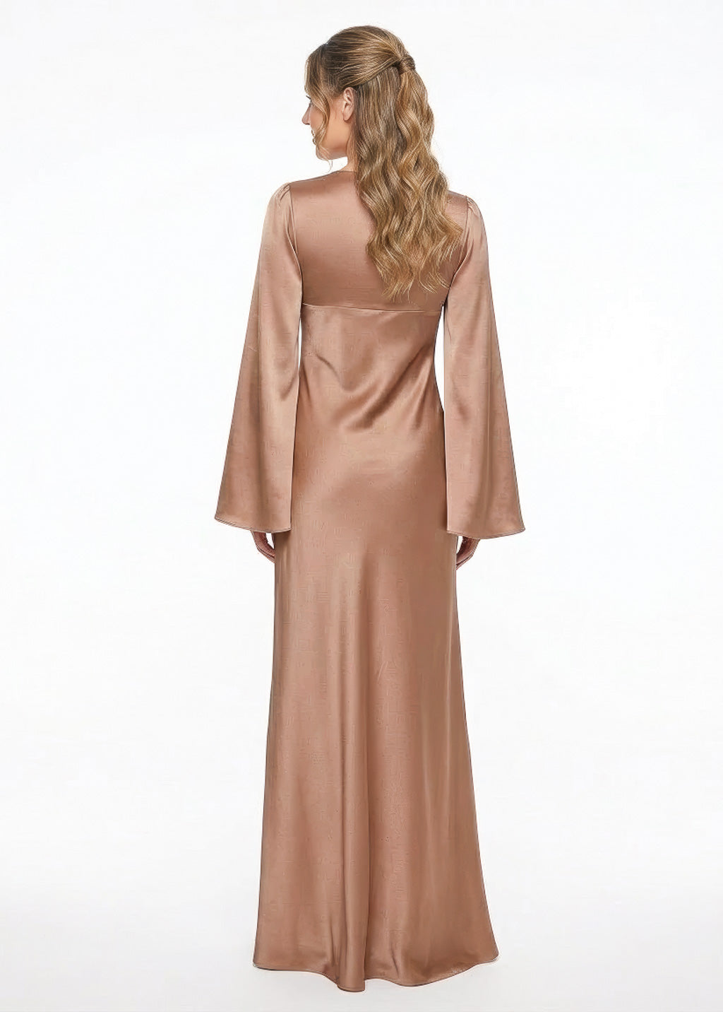 Cappuccino Silk Dress with Long Sleeves