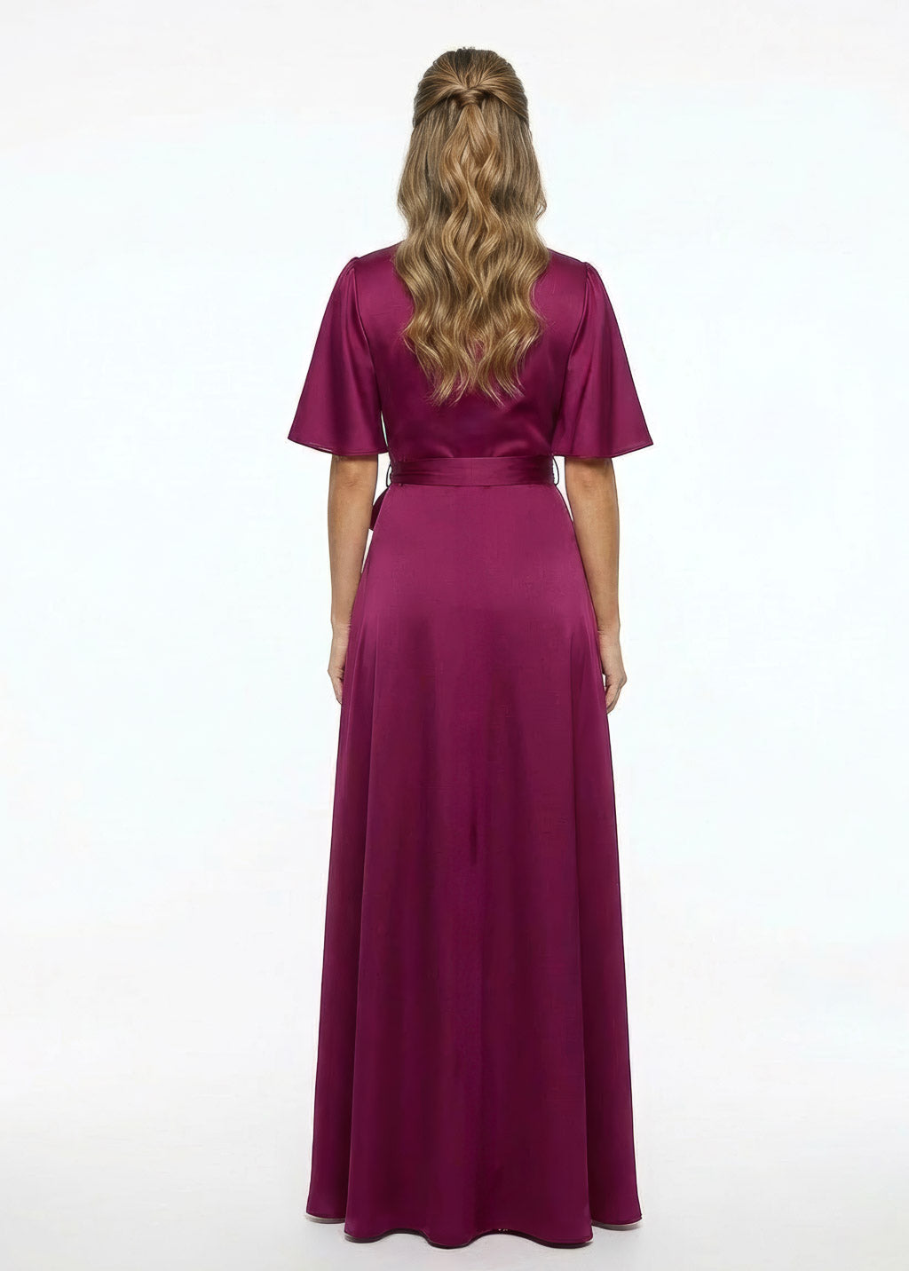 Robe longue portefeuille fuchsia