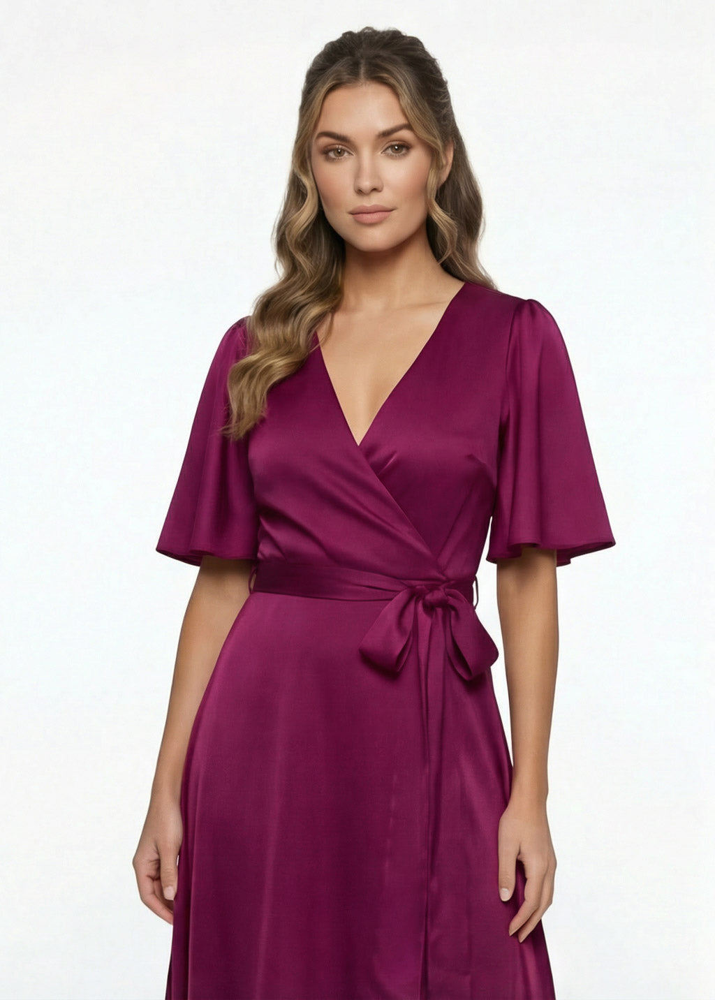 Robe longue portefeuille fuchsia