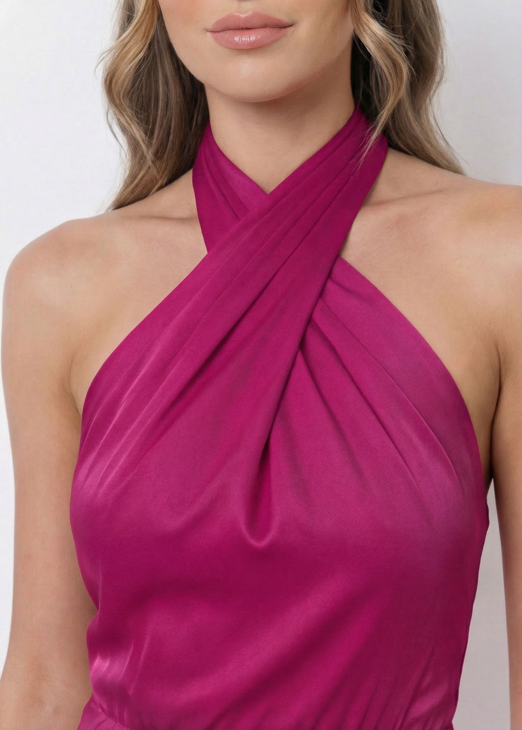 Fuchsia Silk Halter Bridesmaids Dress
