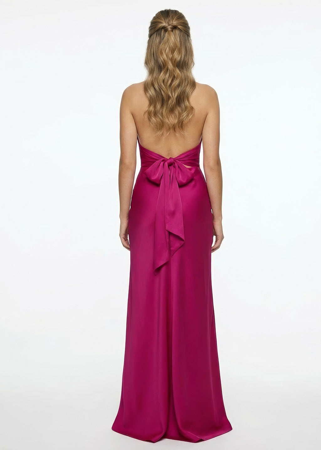 Fuchsia Silk Halter Bridesmaids Dress