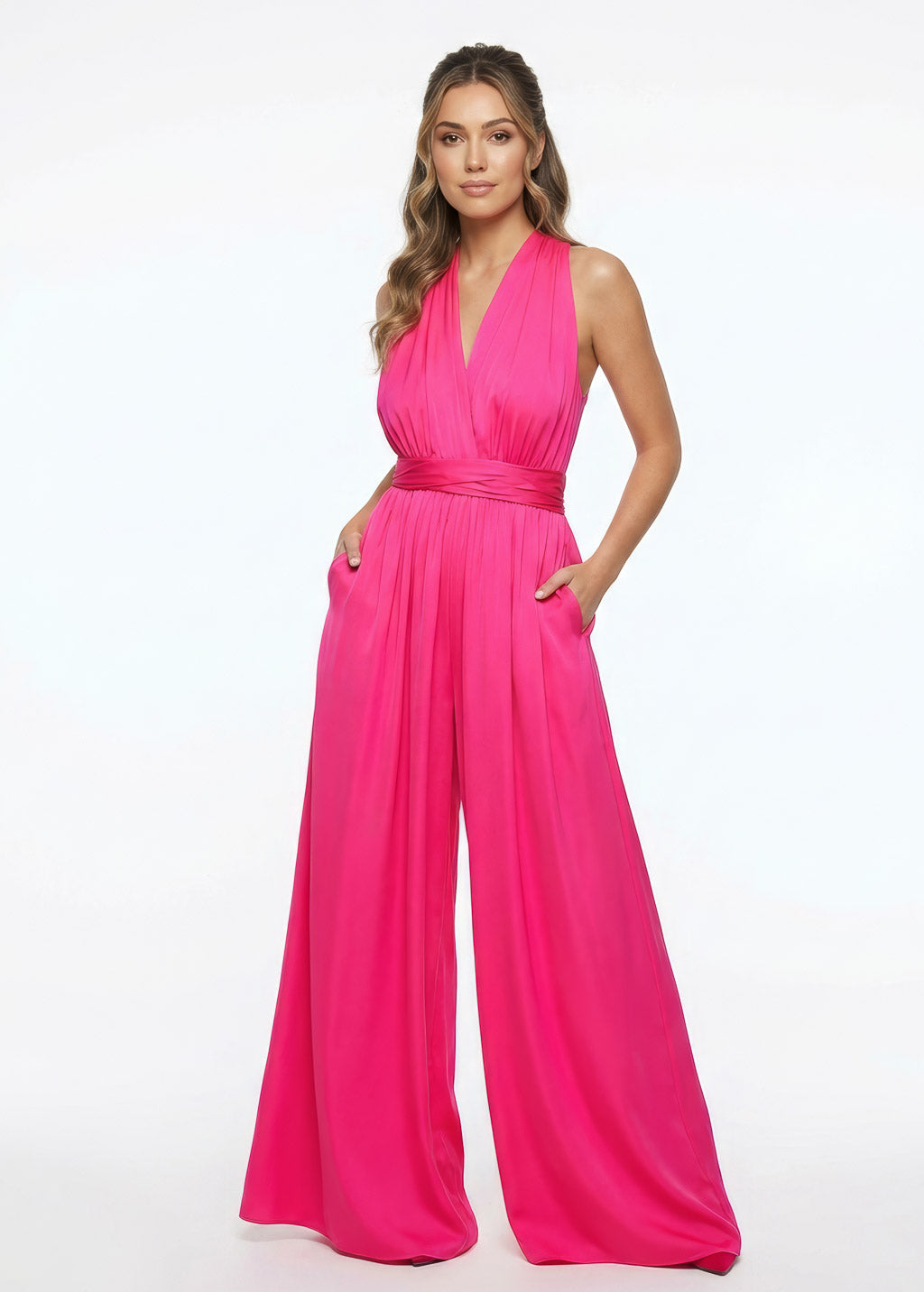 Hot Pink infinity silk jumpsuit with pockets