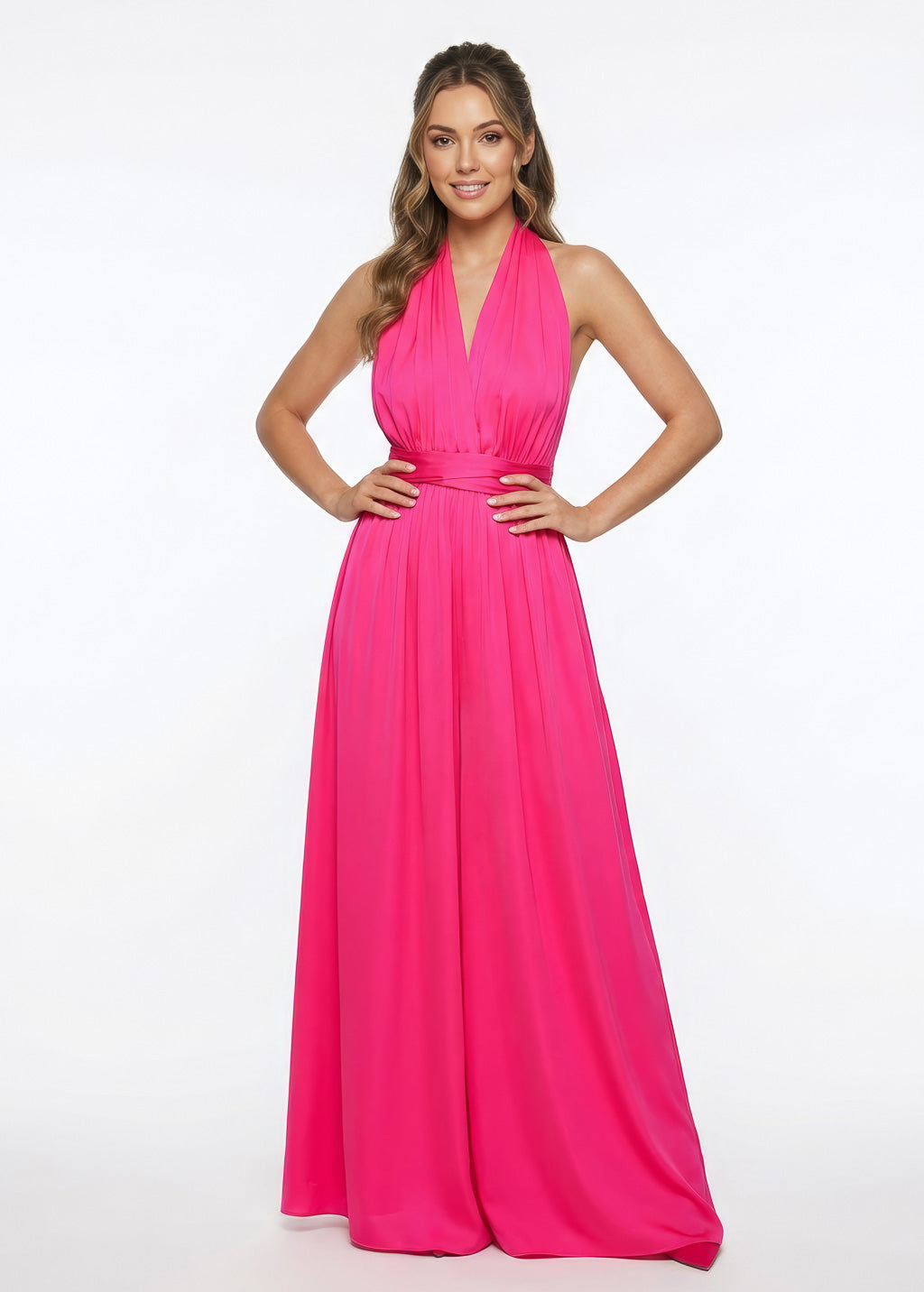 Hot Pink infinity silk jumpsuit with pockets