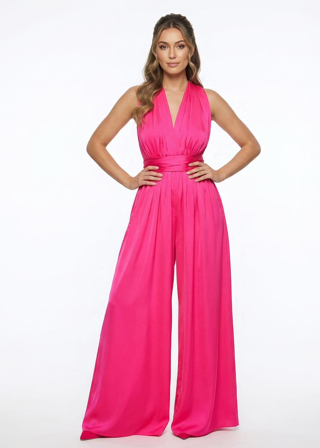 Infinity Silk Hot Pink Bridesmaids Jumpsuit with Pockets Infinity Silk Hot Pink Bridesmaids Jumpsuit with Pockets
