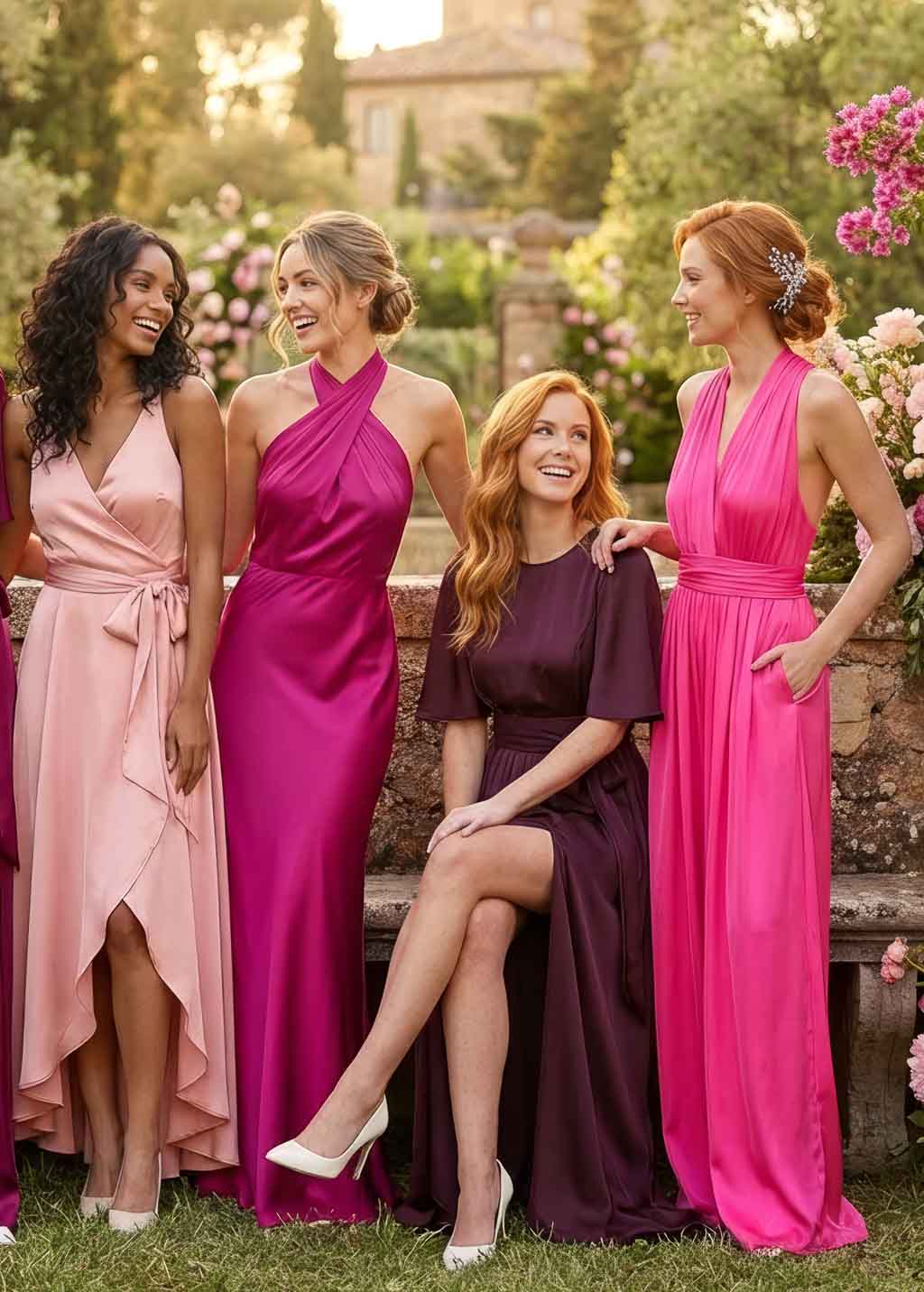 Silk Dark Burgundy Bridesmaids Slit Dress with Belt