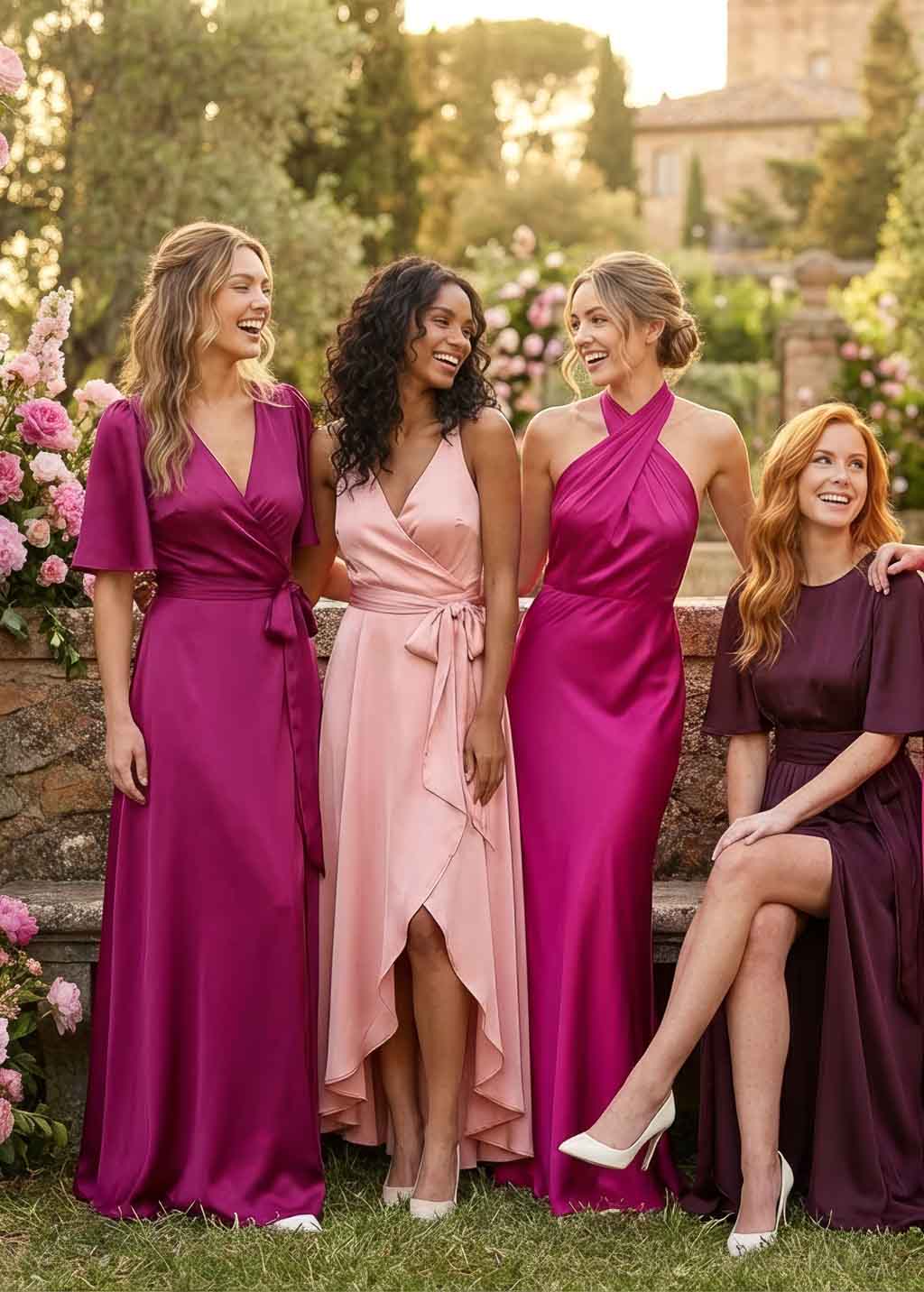 Robe longue portefeuille fuchsia