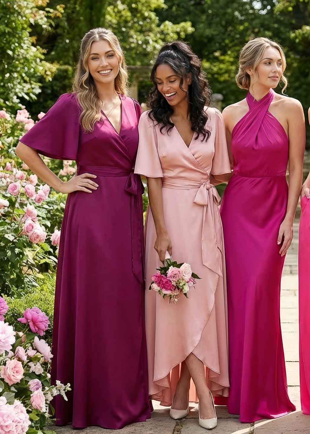 Robe longue portefeuille fuchsia