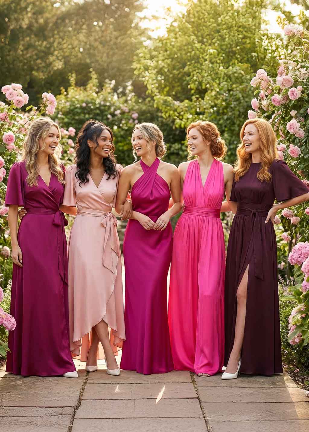 Fuchsia Silk Halter Bridesmaids Dress