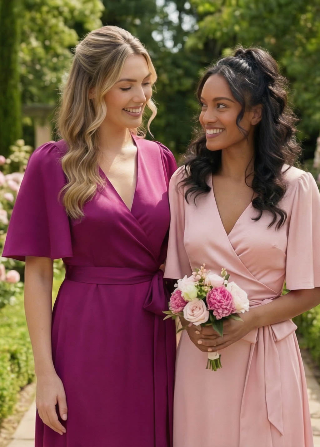 Robe longue portefeuille fuchsia