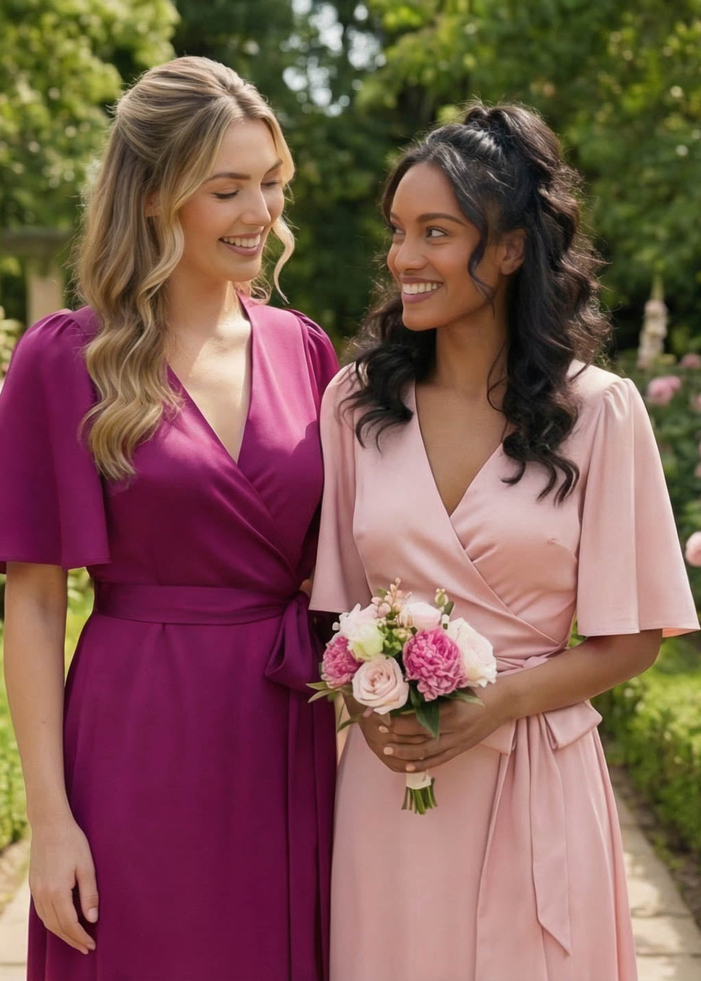 Silk Blush Pink Wrap Bridesmaids Dress